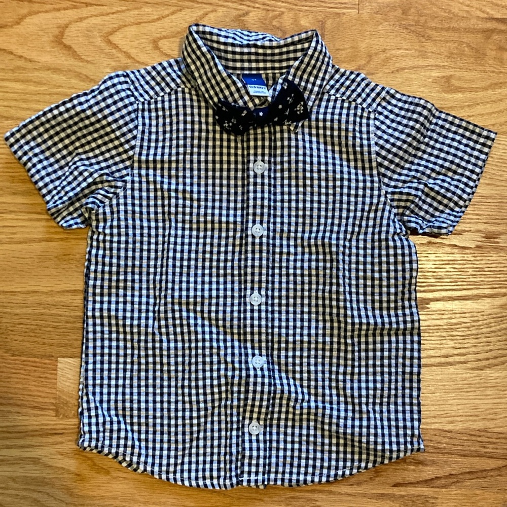 Old Navy 3T blue gingham shirt with bow tie
